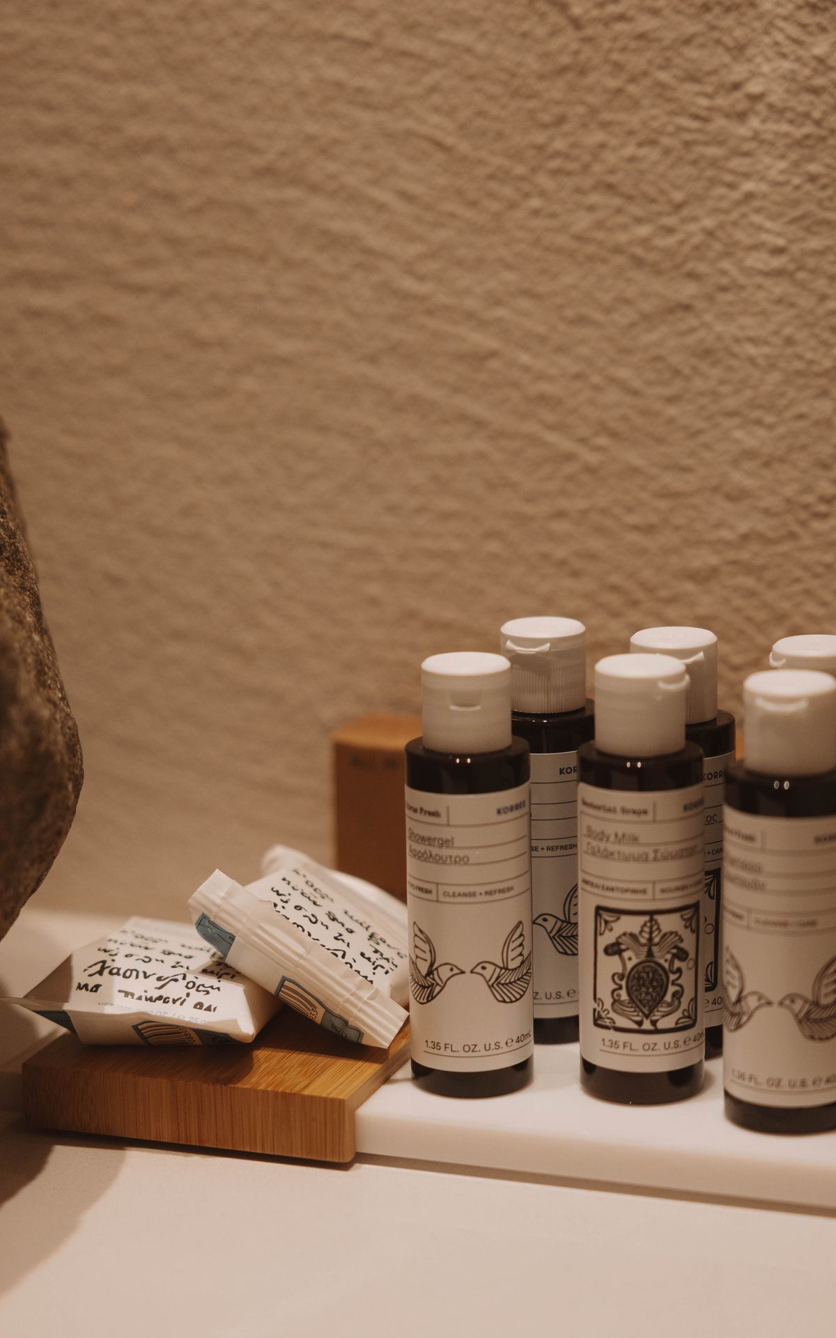 Restocked toiletries and welcome-pack essentials